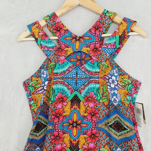 New TAYLOR Double Strap Printed Dress Colorful Floral P5457 - Picture 3 of 9